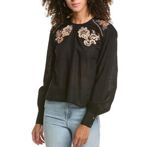 St Roche Mortimer Blouse in Black Gold Embroidery Fairy grunge whimsigoth Size 4